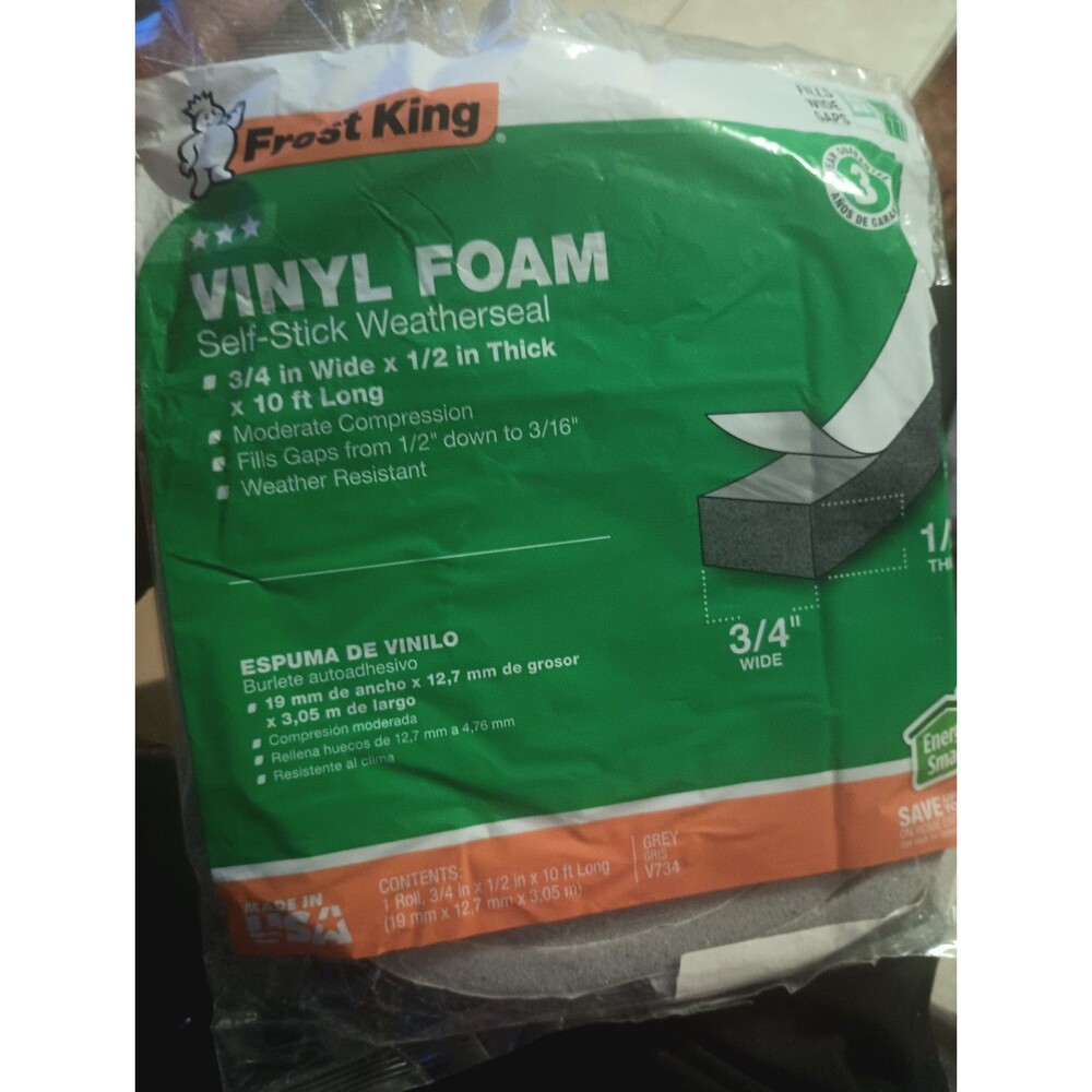 Frost King V442H Vinyl Clad Foam Waterproof Weather Seal 17 L ft.x1/8 Thick in.